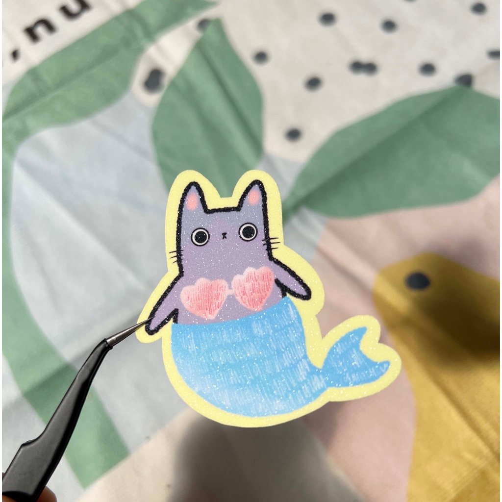 

cat mermaid sticker kucing abu