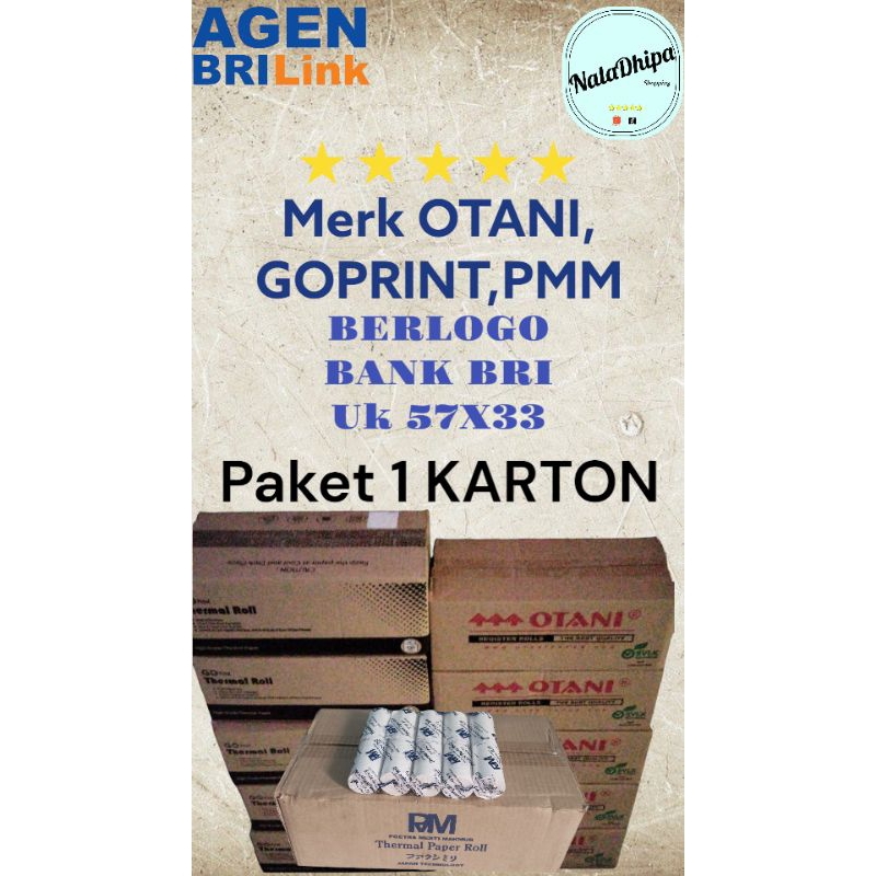 

100Roll/1karton KERTAS STRUK THERMAL merk GOPrint BERLOGO BANK BRI Uk57x33