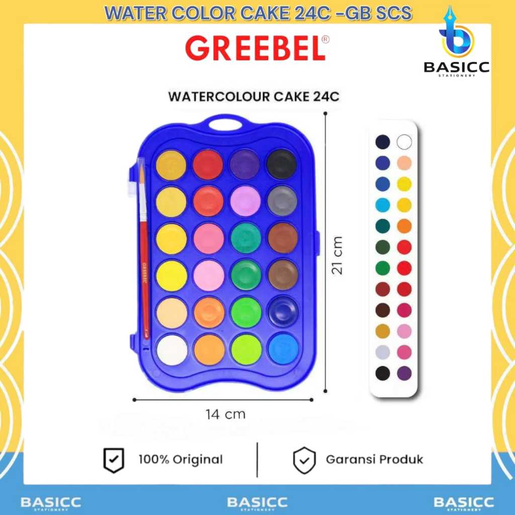 

Greebel Cat Air Padat Cat Lukis Set Watercolor Cake WCC-24C | @1 Set=24 Warna