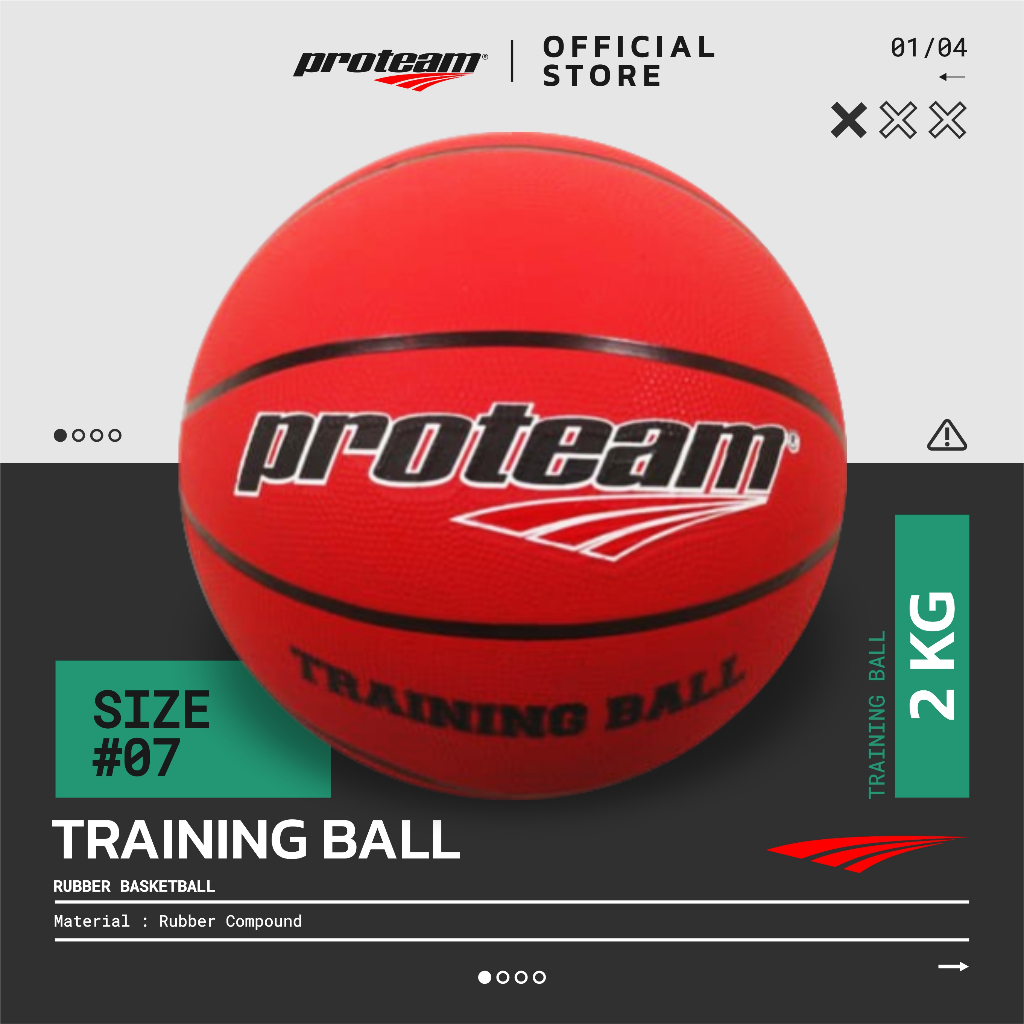 Training Ball Proteam Rubber Bola Basket Berat 2 Kg Red Latihan Beban