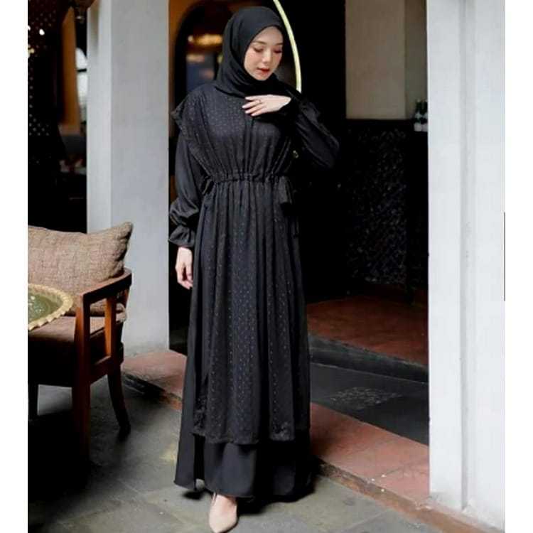 Dres // Gamis Dress Lebaran Fitri Brokat Simpel Warna Hitam Jumbo Cantik Elegan Kekinian XL XXL 2XL 