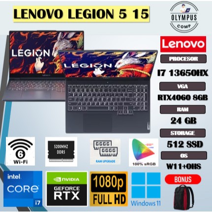 LENOVO LEGION 5 15 I7 13650HX RTX4060 8GB/ 24GB 512ssd 15.6FHD 144HZ 100SRGB