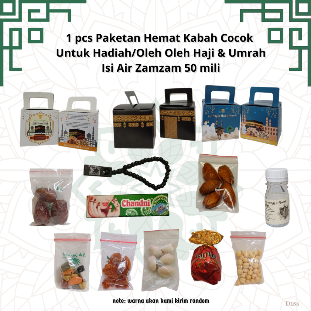 

1 pcs paketan hemat KABAH untuk oleh oleh haji dan (umroh isi air zamzam 50 ml)