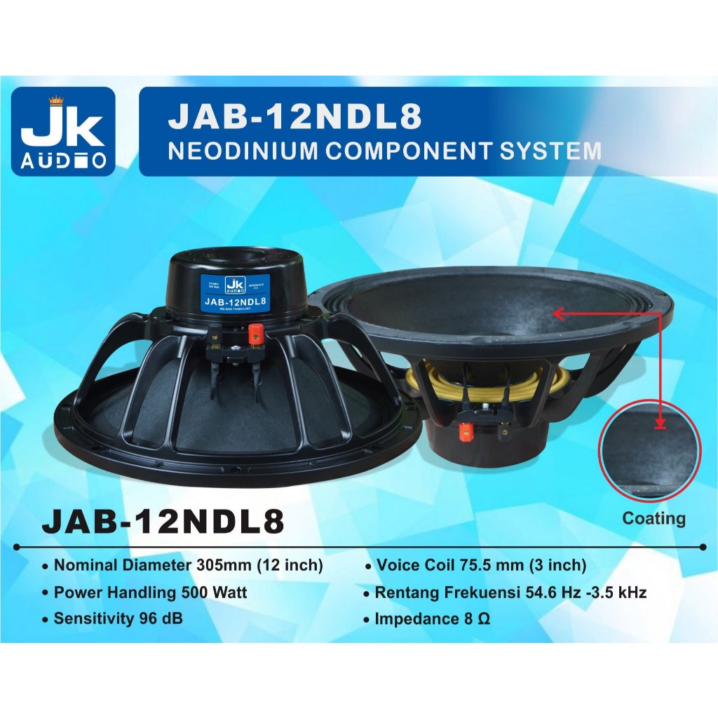 Speaker 12inchi Jk audio JAB 12NDL8 komponen speaker 12inc