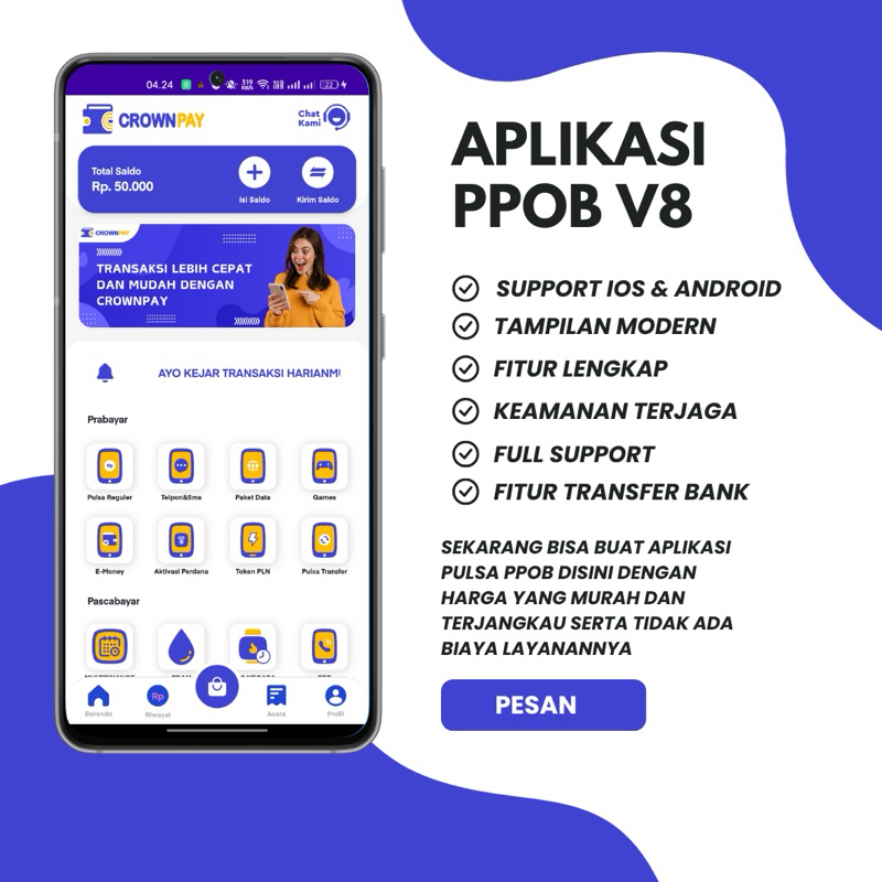 APLIKASI PPOB TAMPILAN SERPUL | APLIKASI PPOB V8 | SOURCE CODE PPOB V8 | WEBSITE PPOB V8 | APLIKASI 