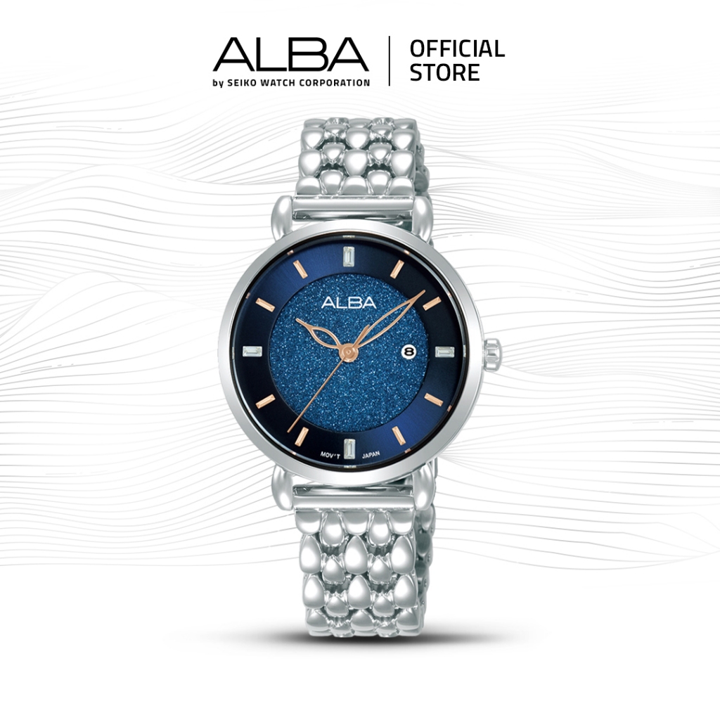 Alba Fashion Jam Tangan Wanita AH7DS9 / AH7DS9X1 Quartz Blue Dial Stainless Steel Strap Watch