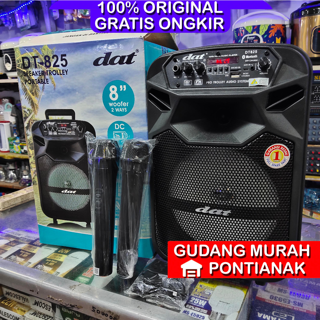 DAT Speaker Bluetooth DT 825 GRATIS 2 Mic Wireless 1500 Watt PMPO bukan Salon bluethoot gmc