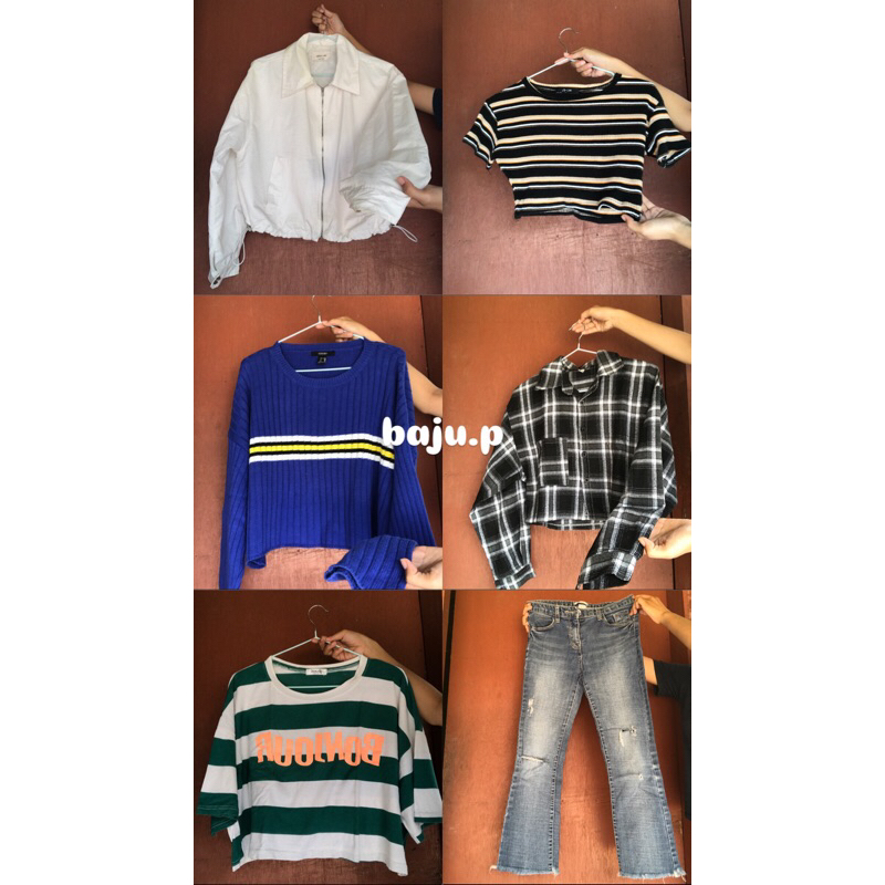 PRELOVED ATASAN FOREVER 21,SALUR OVERSIZE,CUT BRAY JEANS,JAKET PARASUT,CROP