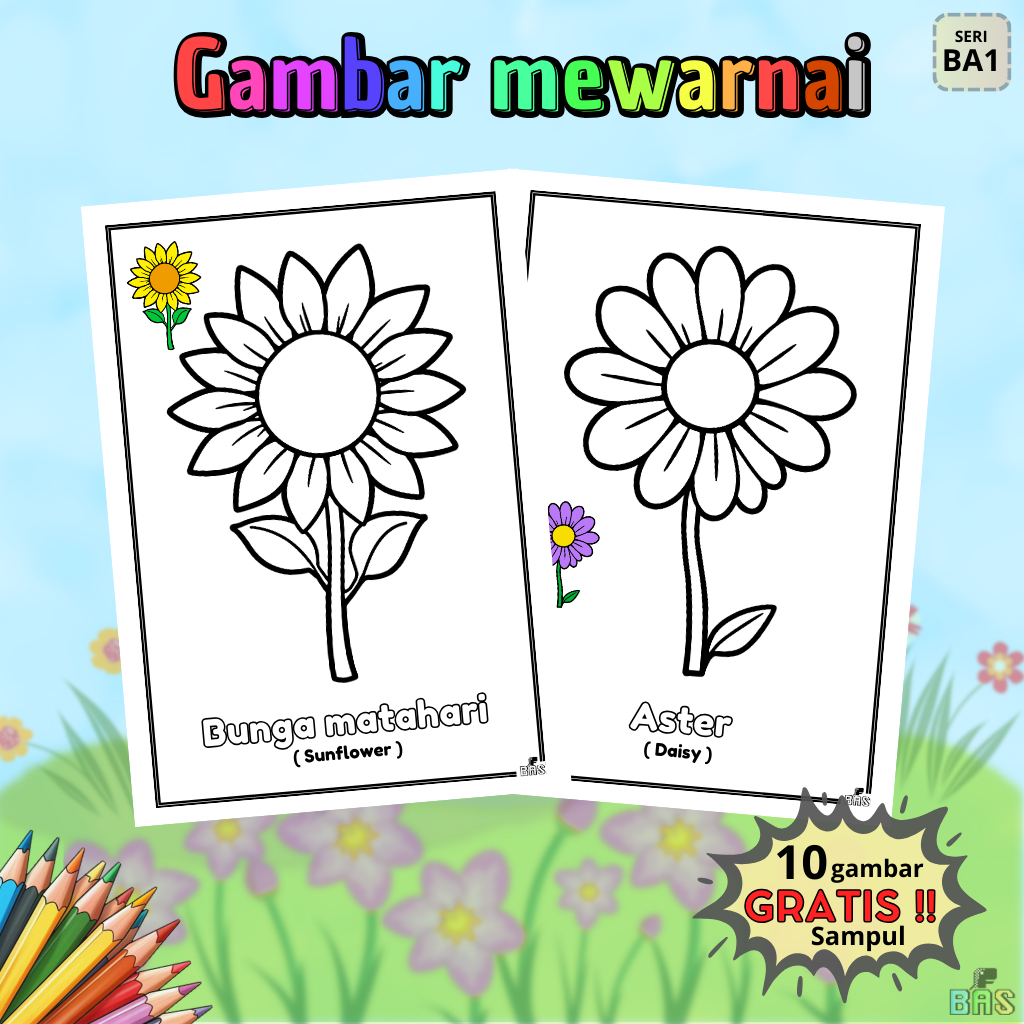 

Mewarnai gambar 10 lembar A5 tema Bunga 1 untuk anak PAUD TK SD kertas HVS 80 gsm terlaris termurah