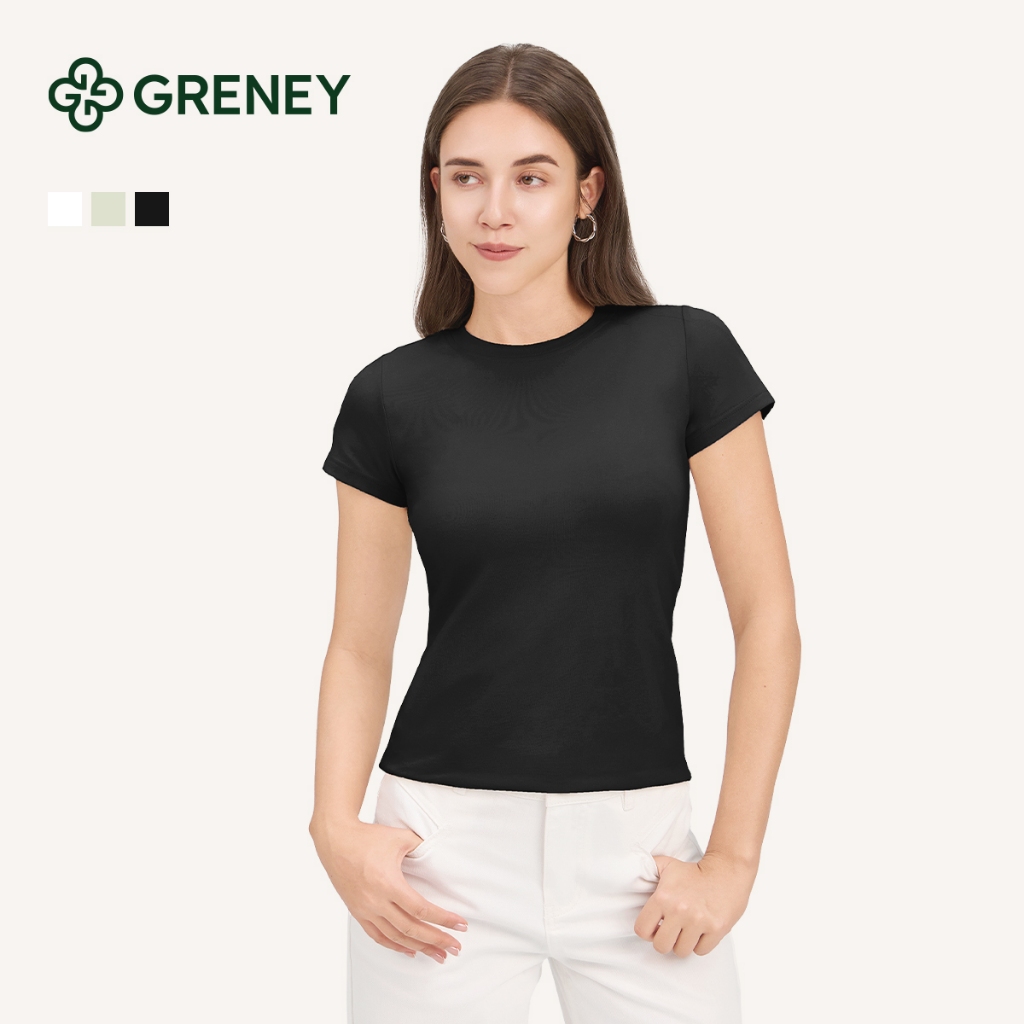 GRENEY-Baju Wanita O neck Lengan Pendek shirt Gaya dasar atasan katun berkualitas tinggi Warna Top S