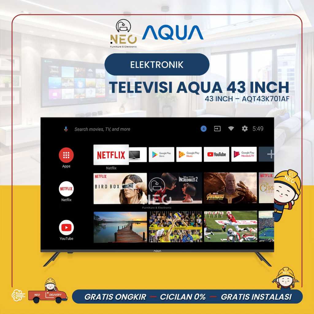 NEO -TELEVISI AQUA LED SMART TV 32 INCH & 43 INCH TV AQUA AQT-43K701AF SMART ANDROID TV 43 INCH UHD 
