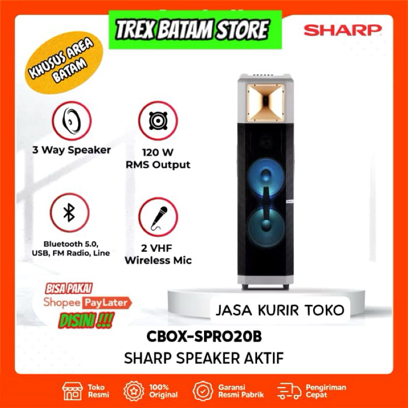 SHARP SPEAKER AKTIF CBOX SPRO20B NEW 3 WAY SPEAKER FREE 2 WIRELESS MIC [ BATAM ]