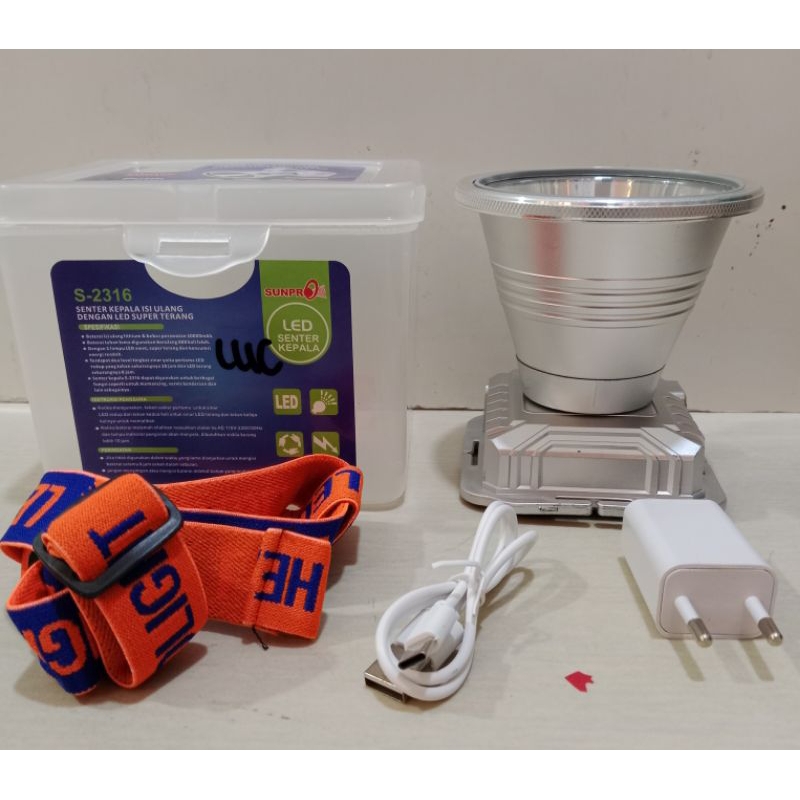 Senter Kepala Sunpro S-2316 / Senter Kepala Sunpro 300 Watt Cahaya Putih / Sunpro Senter Kepala Led 