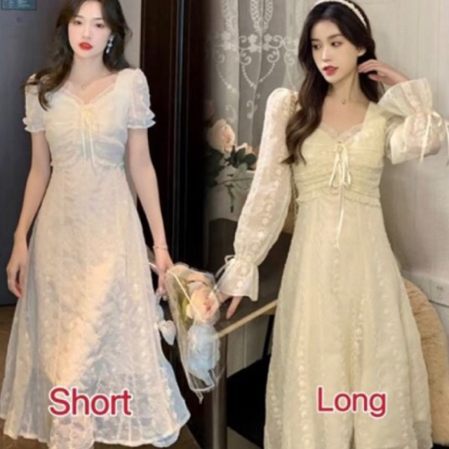 Dres midi wanita lengan pendek/panjang kondangan brukat pesta mewah casual baju wanita Simpel M367