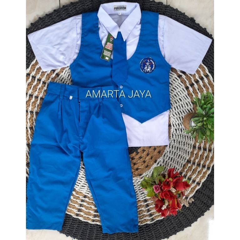 KODE N38V SERAGAM PAUD DAN TK COWOK BAJU PENDEK CELANA PANJANG LAKILAKI SERAGAM SEKOLAH WARNA BIRU P