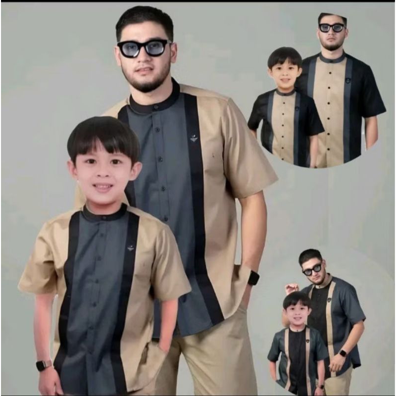 Baju Koko Couple Ayah Dan Anak Laki Laki Harga Terpisah Kemeja Kurta Kerah Mandarin Lengan Pendek Ba