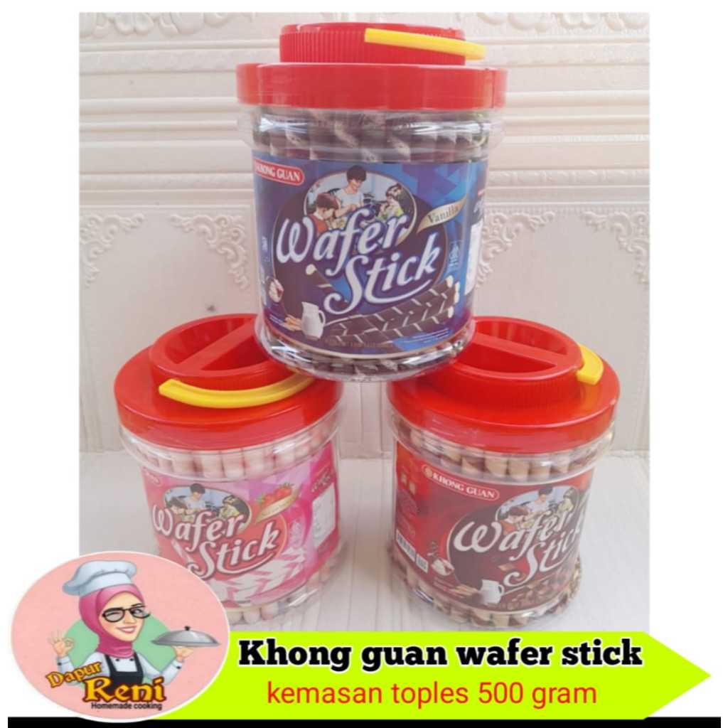 

Khong guan wafer stick cream cokelat, cream stroberi dan cream vanilla kemasan toples 500gram