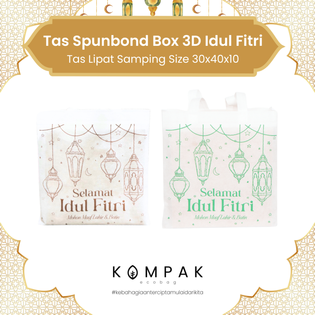 

KOMPAK ECOBAG - TAS SPUNBOND BOX 3D IDUL FITRI - 30x40x10 - GOODIEBAG|SHOPPINGBAG|TOTEBAG