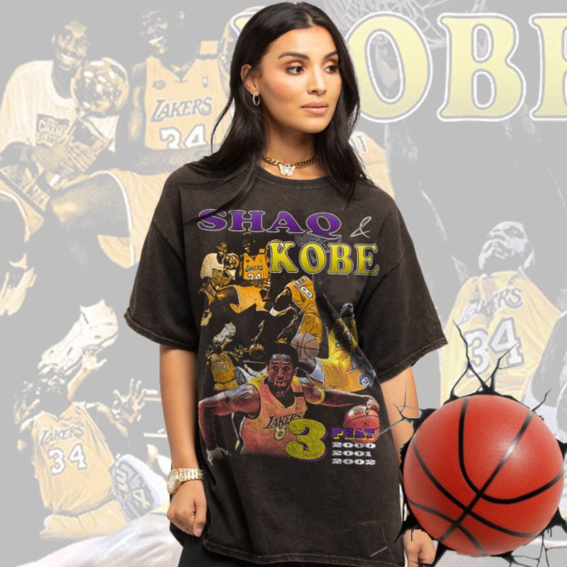 Shaq O'Neal And Kobe Bryant Lakers Legend Vintage Wash T-shirt/Kaos NBA Shaq & Kobe Bryant LA Lakers
