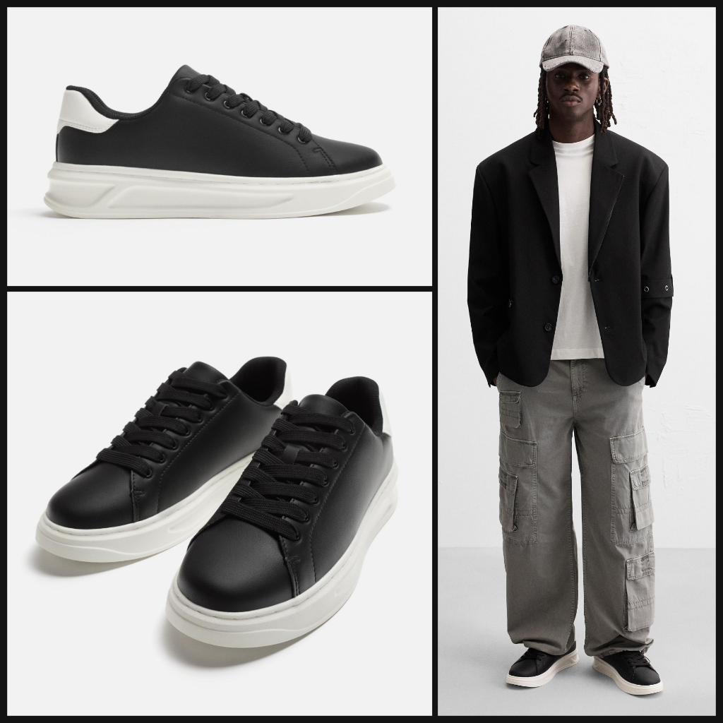 Sepatu Pria Zara Chunky Sole Sneakers Original Black White Man Shoes Casual Bamba Monokrom Sneaker