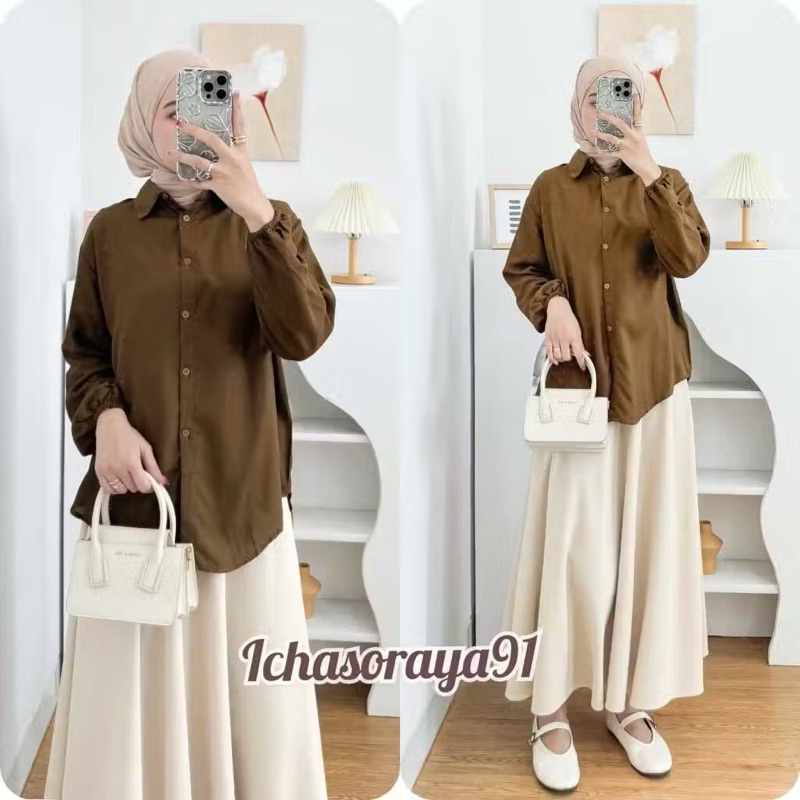 KEMEJA WANITA RAYON OVERSIZE POLOS BAHAN RAYON LD 120 CM PERGELANGAN KARET
