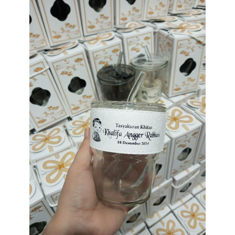 Gelas sedotan kaca/Gelas Aesthetic + custom sablon + box