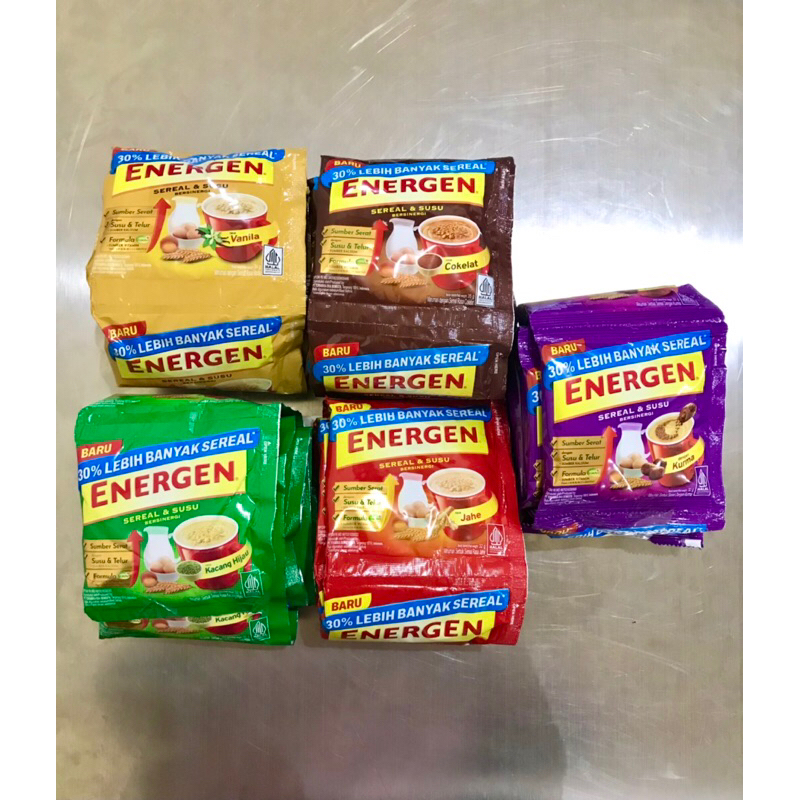 

Energen vanila, cokelat, jahe, kacang hijau dan kurma isi 10 sachet