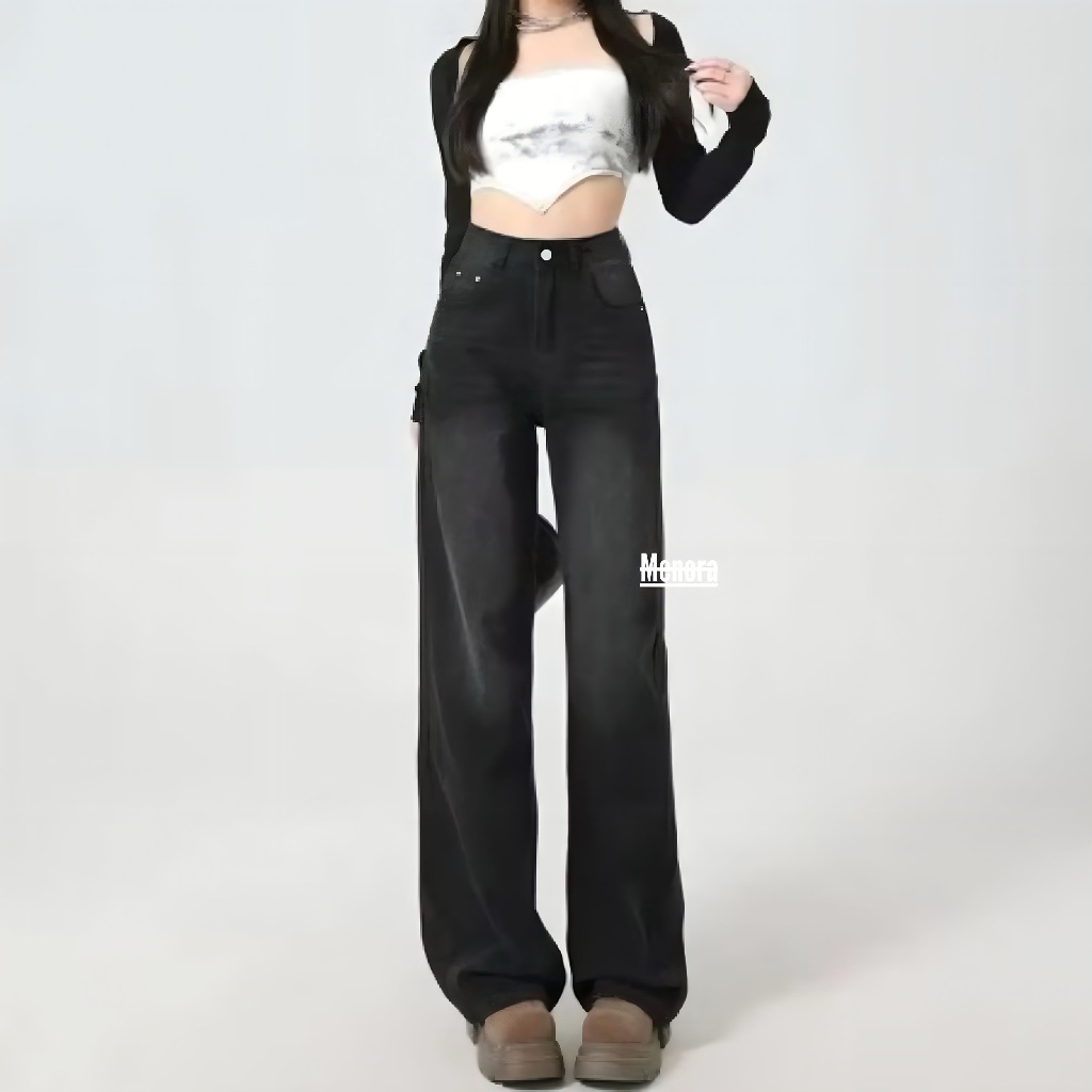 Menora - Celana Highwaist Oversize Baggy Loose Jeans Wanita - Celana Jeans Wanita Kulot Panjang High