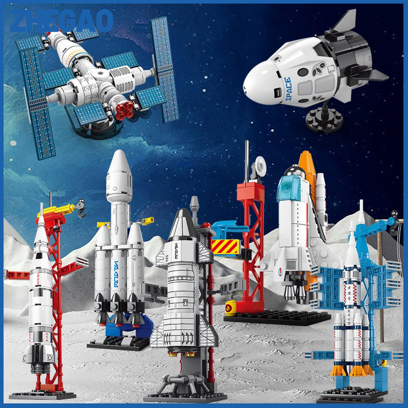 ZHEGAO Mainan Blok Besar Roket Space Blok Bangunan Pesawat Roket 3D Puzzle Model Mainan Astronot Ana