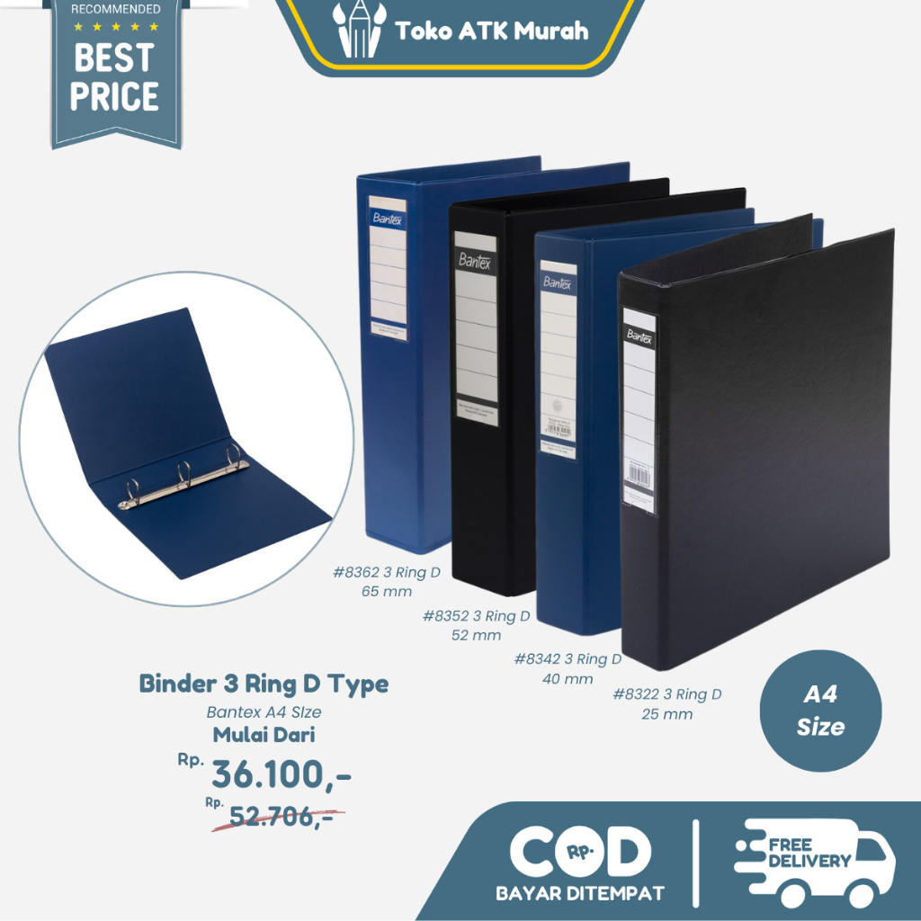 

Bantex Ring Binder A4 - 3 Lubang Ring D 8322 (25mm) / 8342 (40mm) / 8352 (52mm) / 8362 (65mm)
