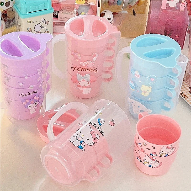 Teko Set Gelas Plastik 5 in 1 Portable Minimalis & Elegan Pitcher Minuman Set Gelas Takar