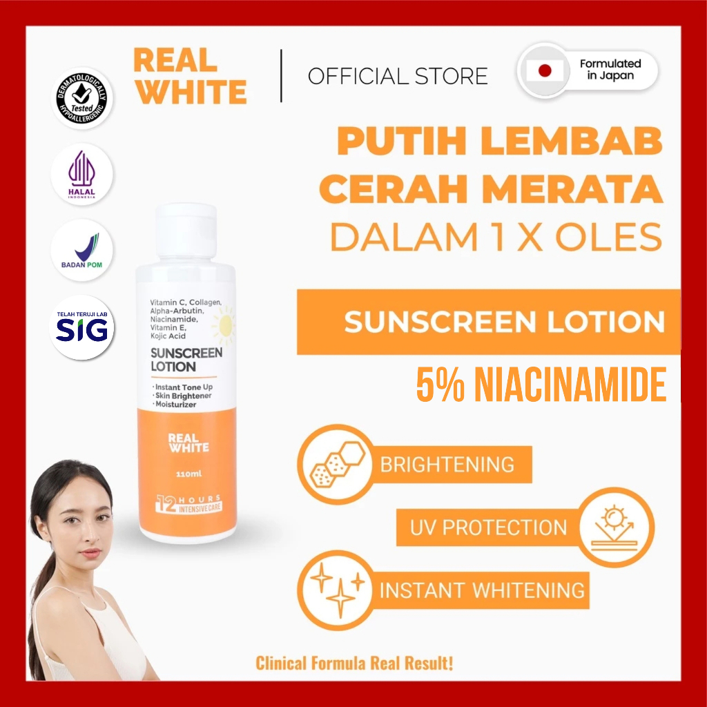 [5% 𝑵𝑰𝑨𝑪𝑰𝑵𝑨𝑴𝑰𝑫𝑬] 𝐑𝐄𝐀𝐋 𝐖𝐇𝐈𝐓𝐄 Lotion Intensive Brightening Sunscreen Alpha Arbutin Glutathione Collage