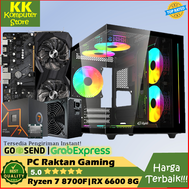 Pc Gaming Amd Ryzen 7 8700F | RX 6600 8GG |Ram 16G DDR5 |Ssd 256G |HDD 500GB [ PC Fulset 24 Ic ]