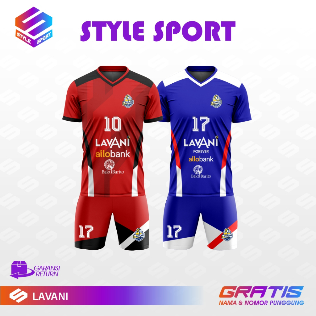 STYLE_Jersey Volly Lavani Proliga/Kaos Lavani Biru /Lavani Merah Pria Proliga Full Print Gratis Name