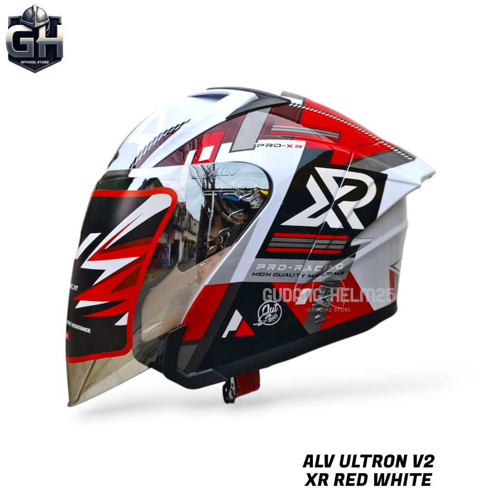 HELM ALV ULTRON V2 NEW MOTIF XR WHITE RED HALF FACE SINGLE VISOR Iridium Motorcycle