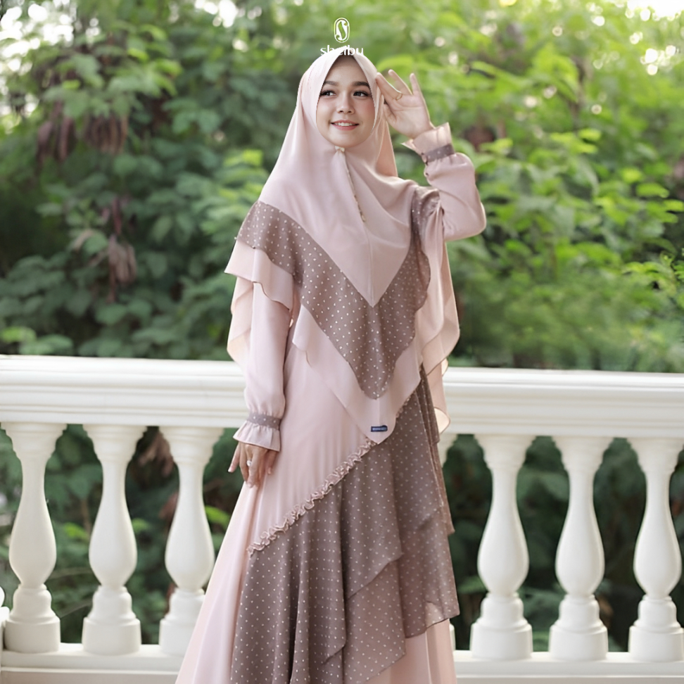 Sheibu Leora Gamis Dress Muslim Formal Khimar Hijab Instan Syari Busui Friendly Bahan Baby Doll Prem