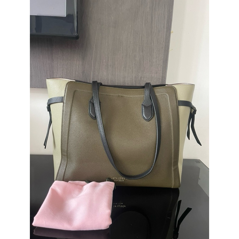 Kate Spade Knott Colorblock Pebbled Leather Large Tote Dark Green