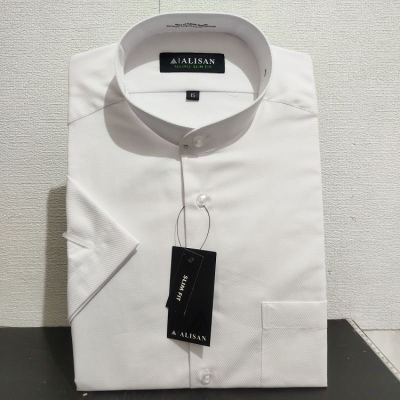 Lengan Pendek Slimfit ALISAN Dobby Koko Putih Krah Shanghai
