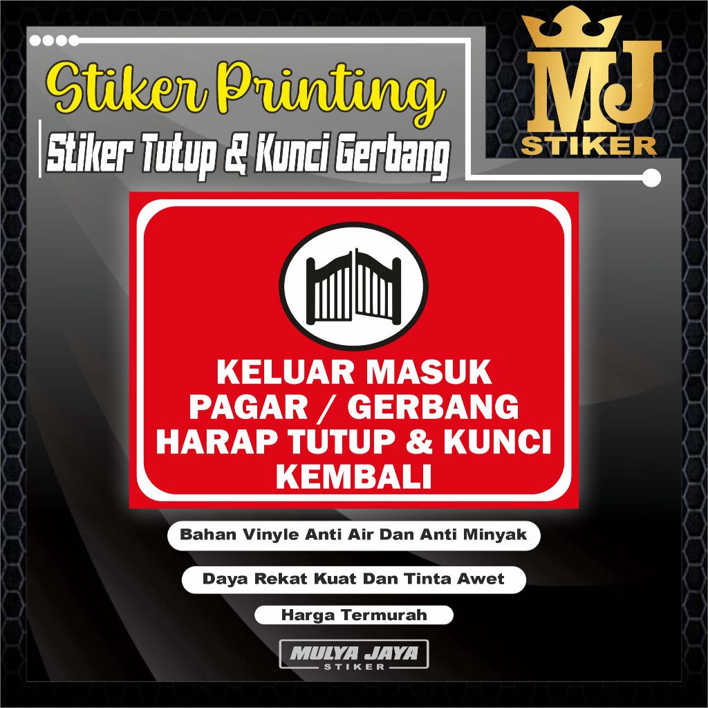 

PROMO Mulya Jaya Stiker Keluar Masuk Pagar Tutup Kembali / Stiker Keluar Masuk Pagar Kunci Kembali / Stiker Pagar Tutup Kembali / Bahan Vinyl Anti Air