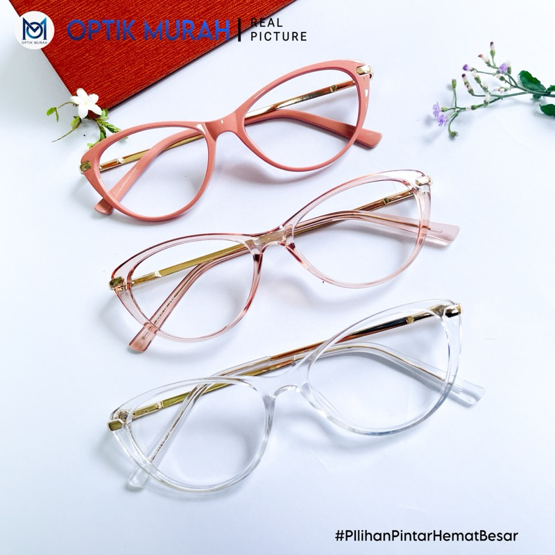 Frame Kacamata Cat Eye Wanita Trend Modern Fashion Korea Normal Minus Plus Silinder Photocromic Anti