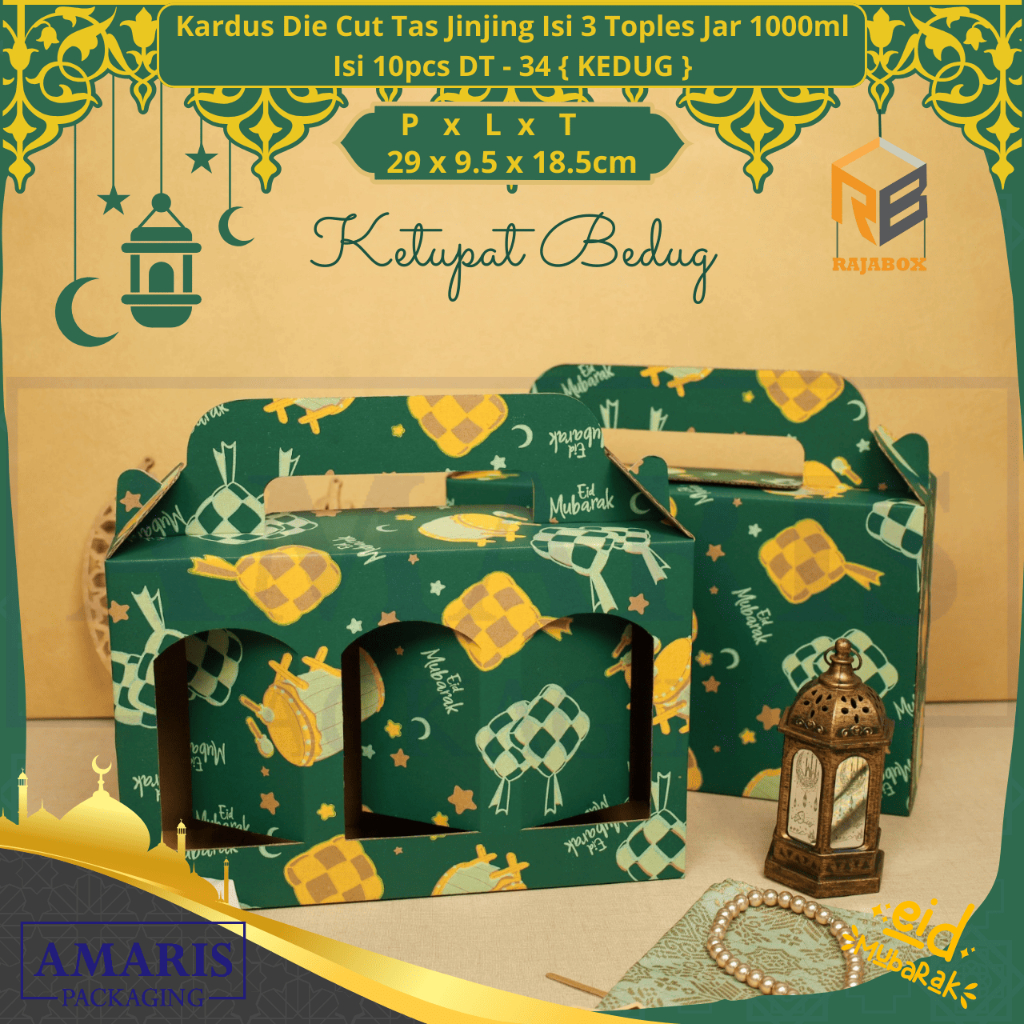 

DT-34 Kardus Die Cut Tas Jinjing Isi 3 Toples Jar (UKURAN TOPLES 9CM DAN TINGGI 17.5CM) RAJABOX.RB