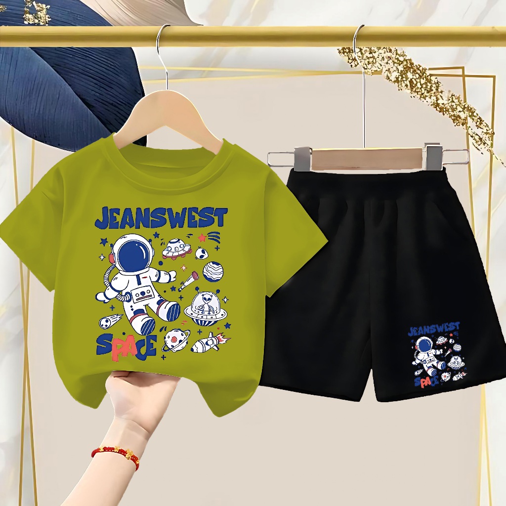 Setelan Baju Dan Celana Pendek Anak-Anak Gambar JeansWest Space Astronot Untuk Usia 1-10 Tahun - Set