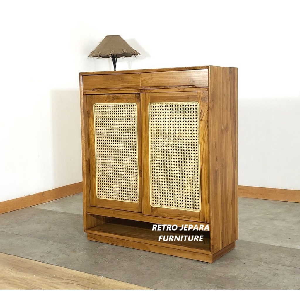 Rak sepatu jati rak sepatu minimalis rak sepatu kayu jati rotan