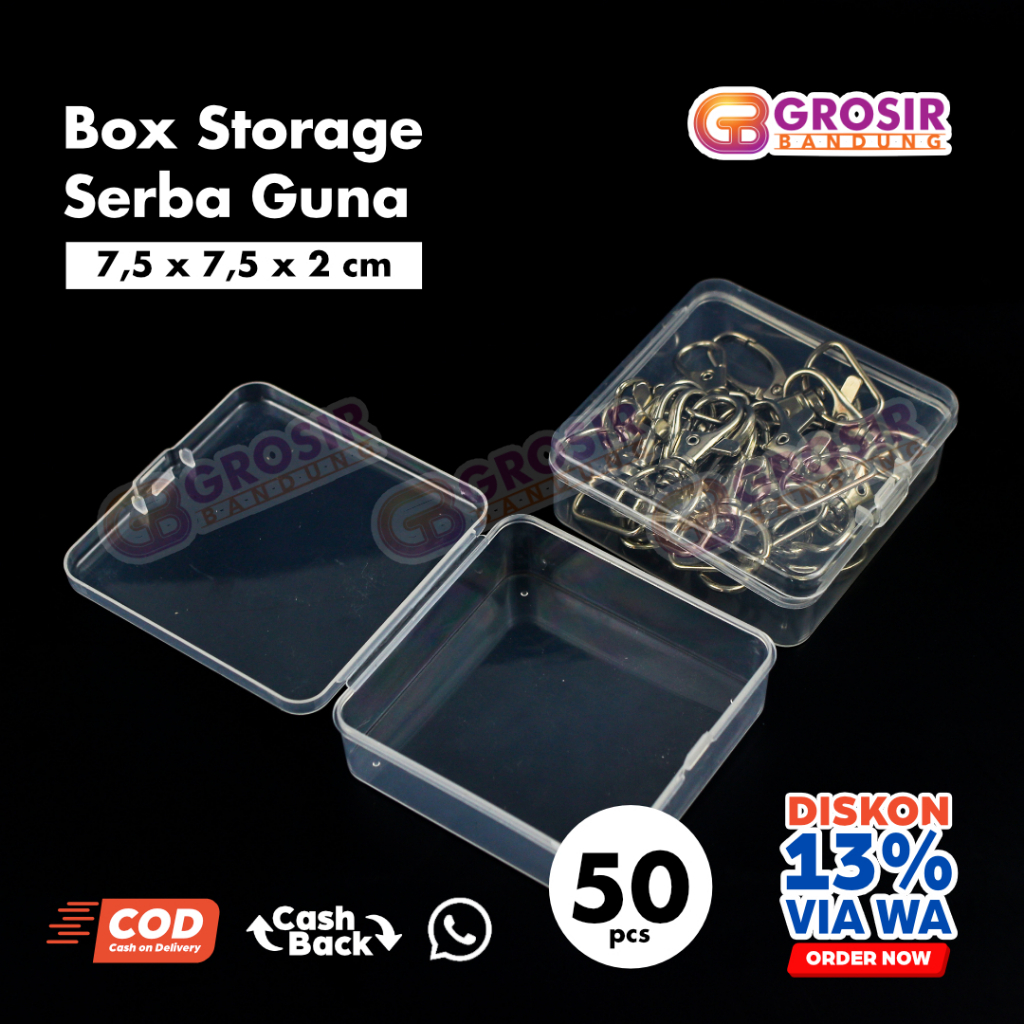 

(7,5 x 7,5 x 2 cm) Tempat Storage Plastik PP Box Transparan penyimpanan Organizer Serbaguna mini Sedang Besar