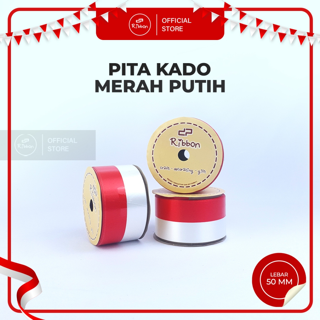 

GROSIR Pita Kado MERAH - PUTIH 5cm Ribbon 50mm x 14m Bendera Indonesia Merdeka 5CM 2