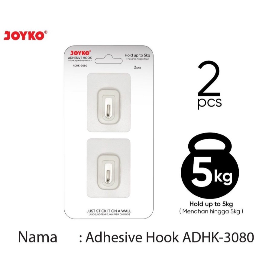 Joyko Perekat Dinding Adhesive Hook ADHK-3080 (1 SET) / Joyko Gantungan Tempel Perekat Dinding Serba