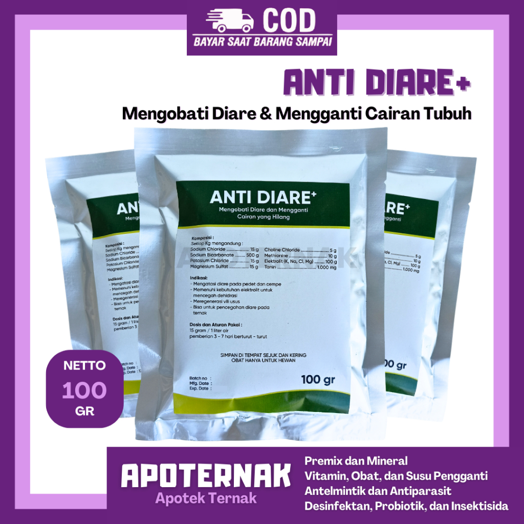 ANTI DIARE 100 Gram | Obat Mencret Cempe | Obat Mencret Pedet | Obat Mencret Kambing | Obat Mencret 