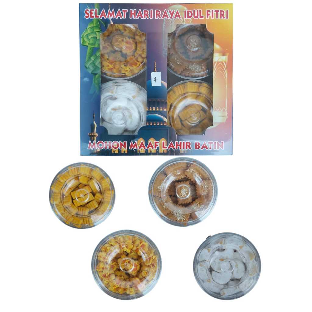 

Paket Hampers Kue Kering Lebaran Idul Fitri isi 4 Toples + Dus