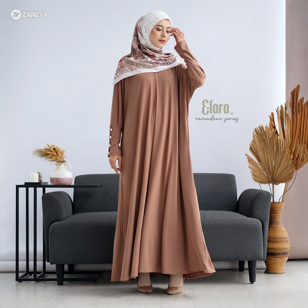 RAMADHAN SERIES - Set Hijab Abaya Clara Premium – Abaya Coklat Susu + Hijab Segi Empat Motif Elegan