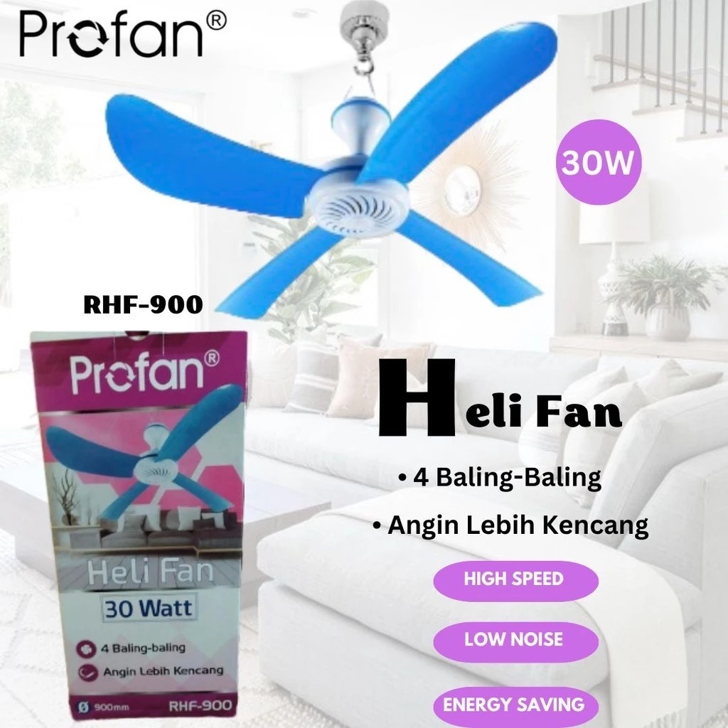 Profan Helifan Kipas Angin Gantung 15, 20, 30 Watt 4 Baling-Baling Kipas Small 40 CM BATAM
